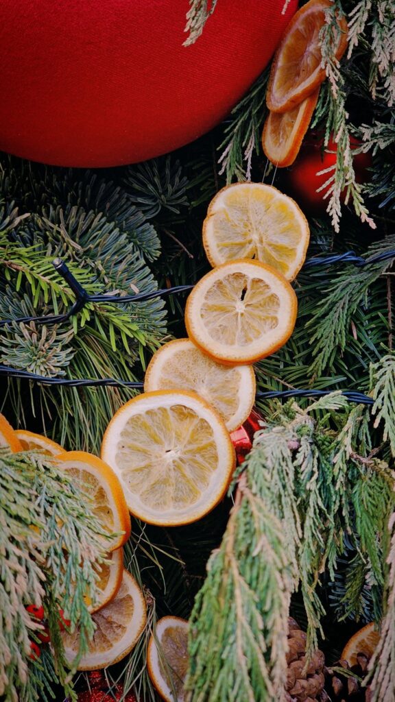 Dried orange slices and fir branches as Christmas decoration