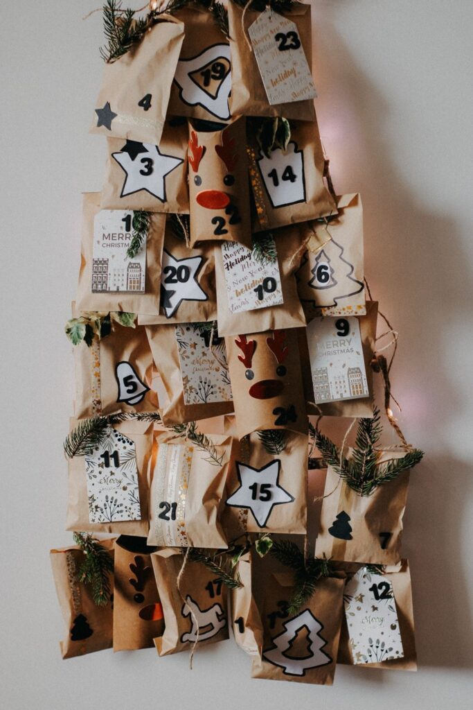 Advent calendar made of numbered brown paper bags